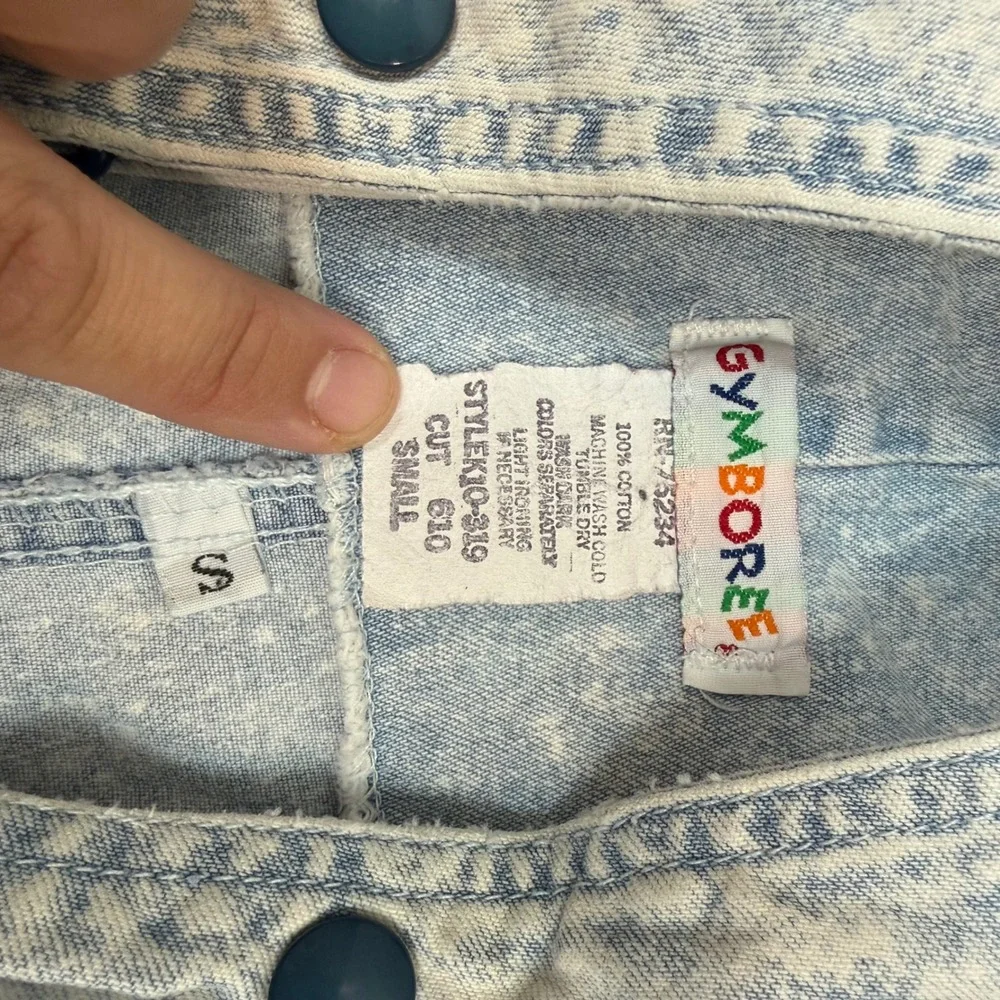 Vintage Gymboree Acid Wash Denim Shortalls City Skyline Patch Kids S